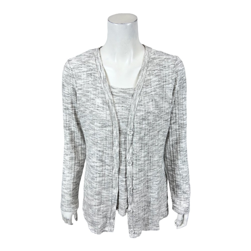 Susan Graver Lifestyle Heather Brushed Rib Cardigan and Tank Set Grey 3X Size